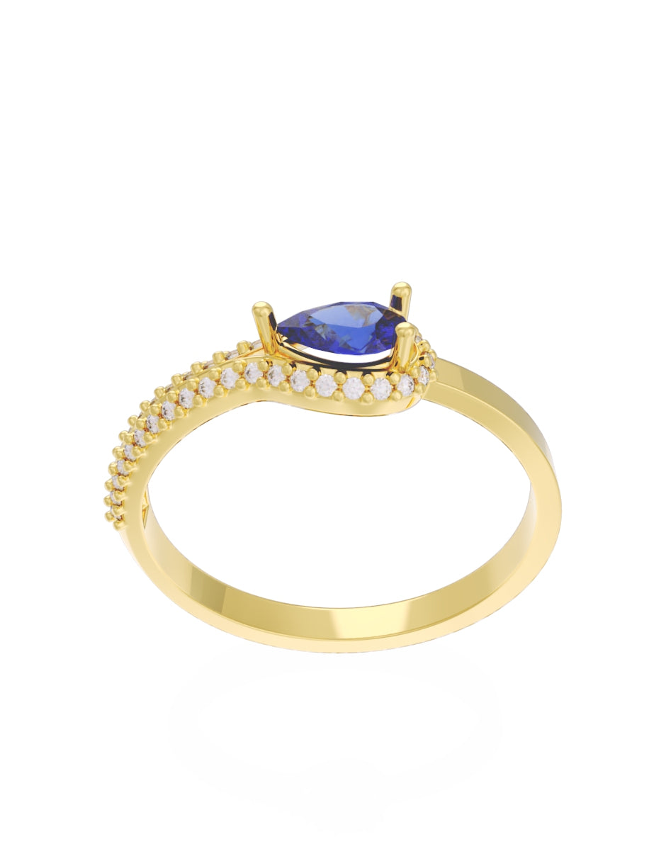 Anillo de Compromiso Eternidad de Oro 14k Zirconia Azul ZA8550