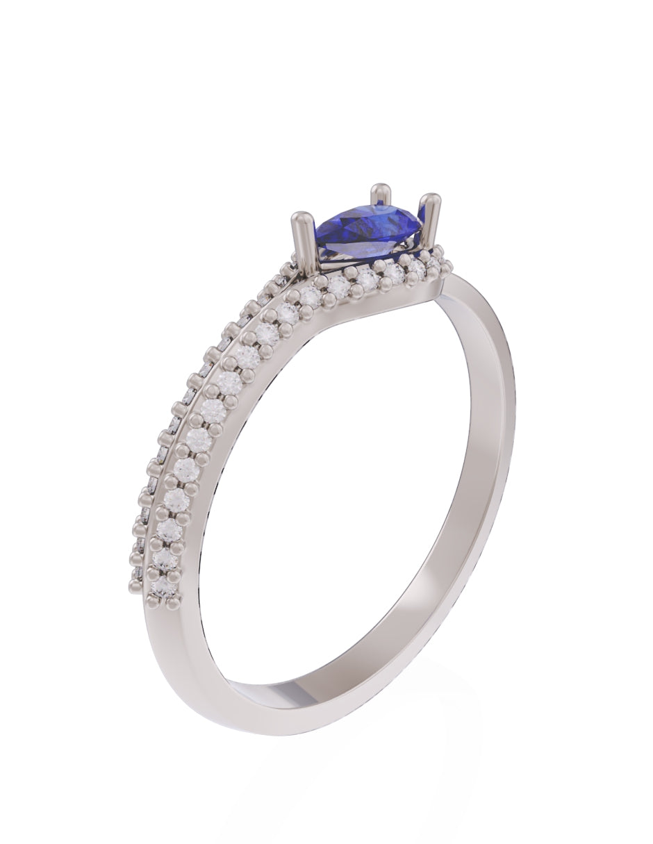 Anillo de Compromiso Eternidad de Oro 14k Zirconia Azul ZA8550-5