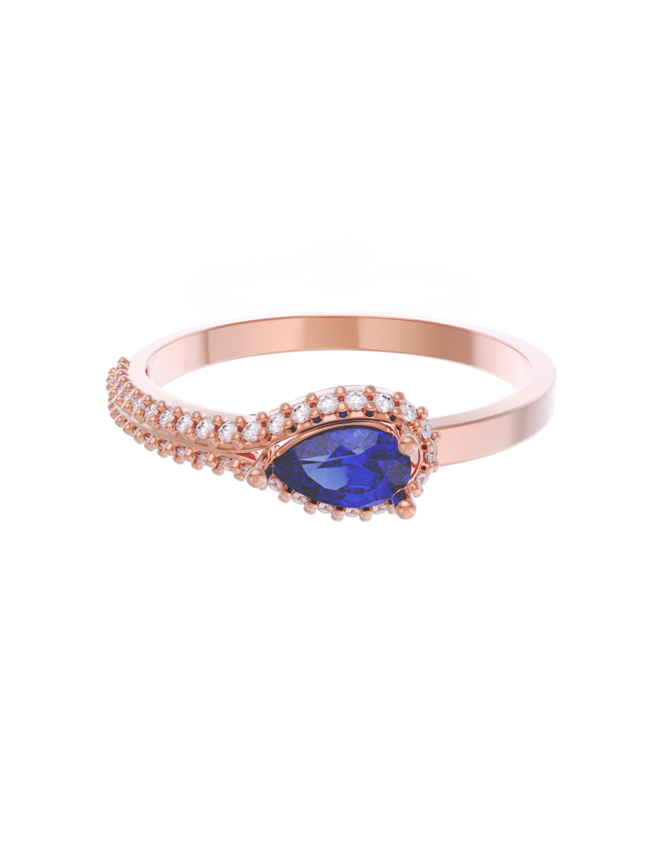 Anillo de Compromiso Eternidad de Oro 14k Zirconia Azul ZA85506