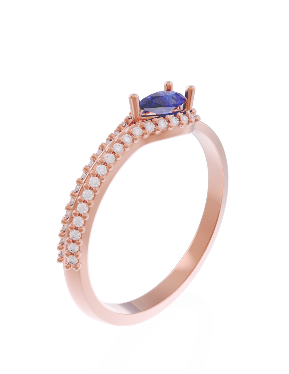 Anillo de Compromiso Eternidad de Oro 14k Zirconia Azul ZA8550-8
