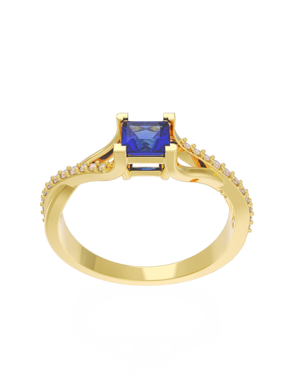 Anillo de Compromiso Eternidad de Oro 14k Zirconia Azul ZA8551-1