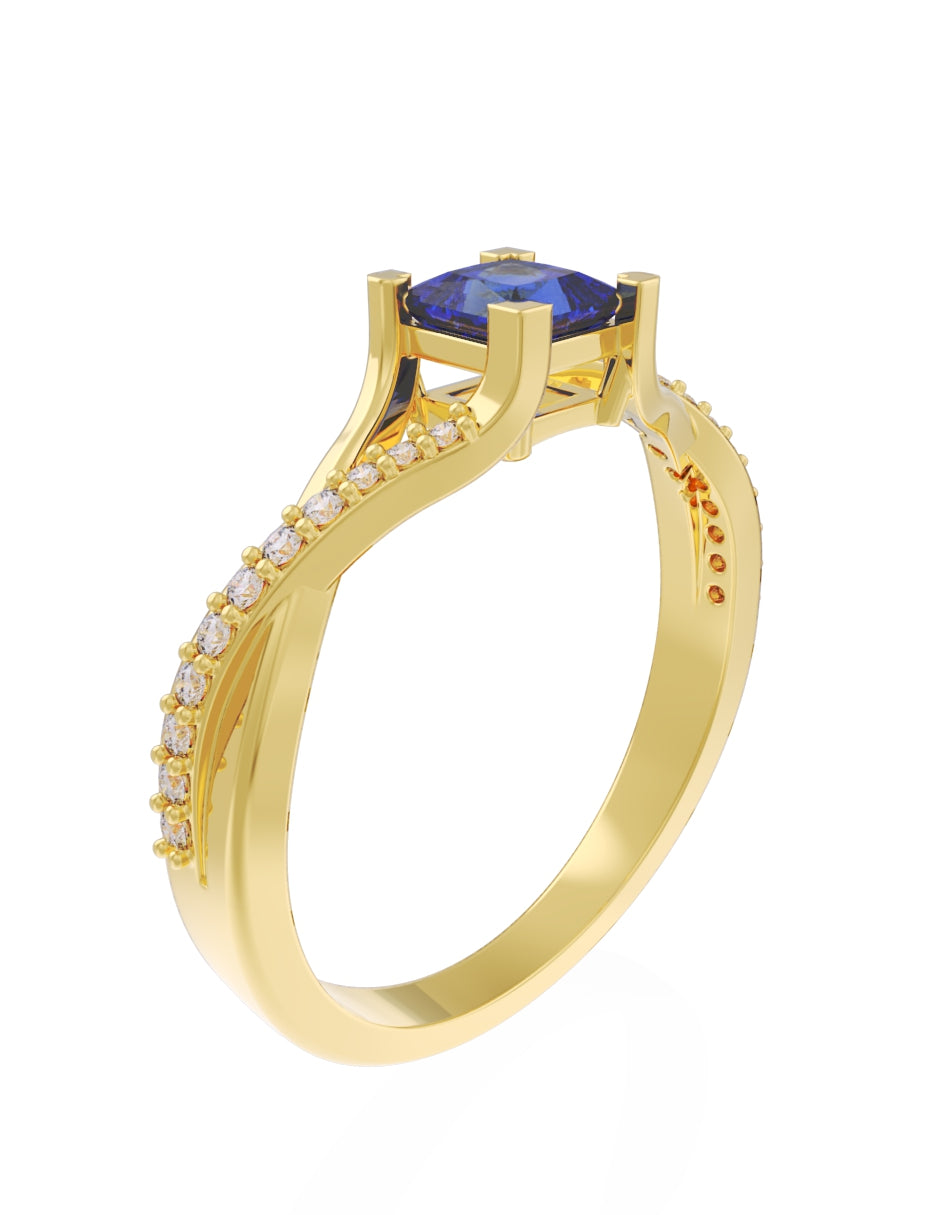 Anillo de Compromiso Eternidad de Oro 14k Zirconia Azul ZA8551-2