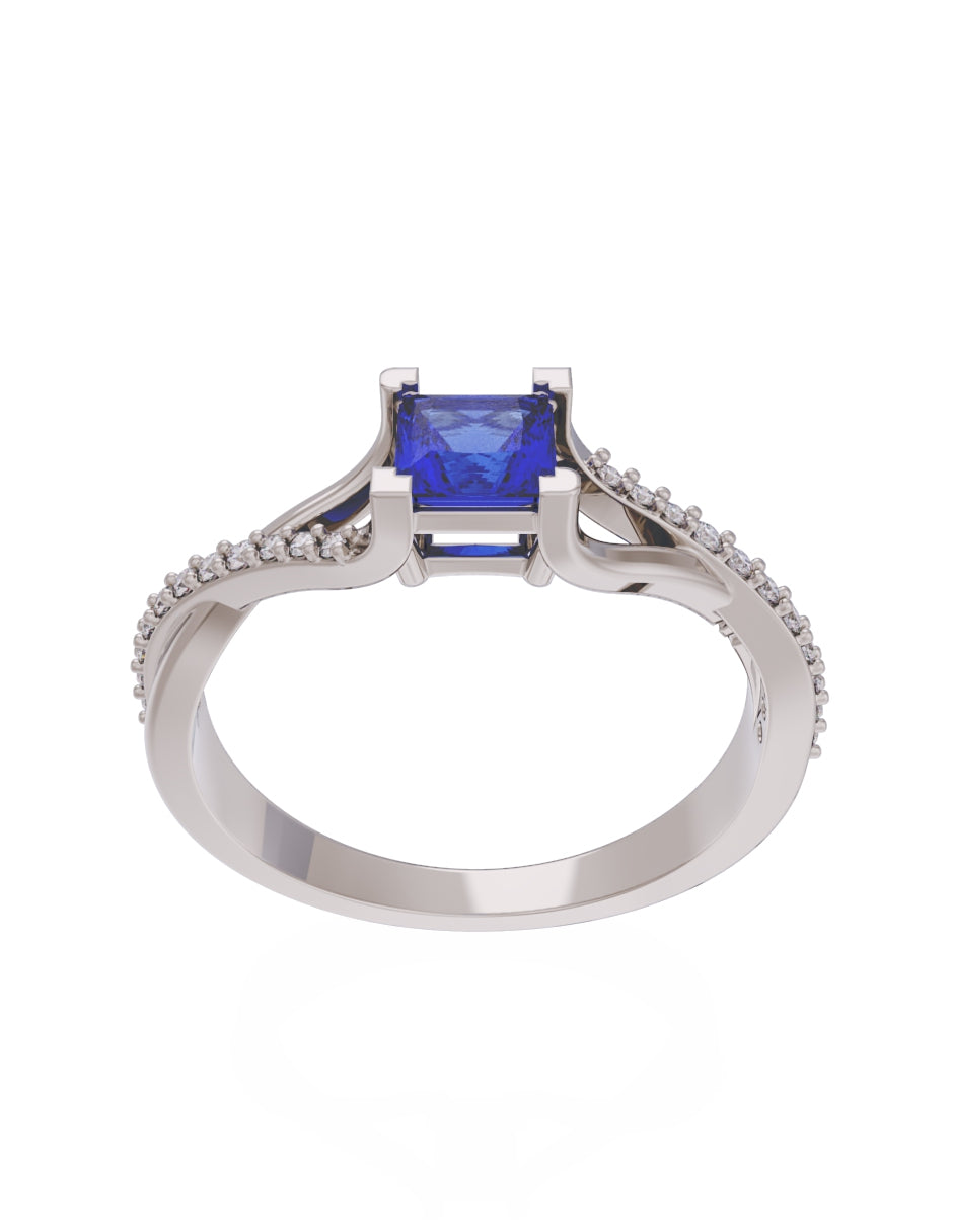Anillo de Compromiso Eternidad de Oro 14k Zirconia Azul ZA8551-4