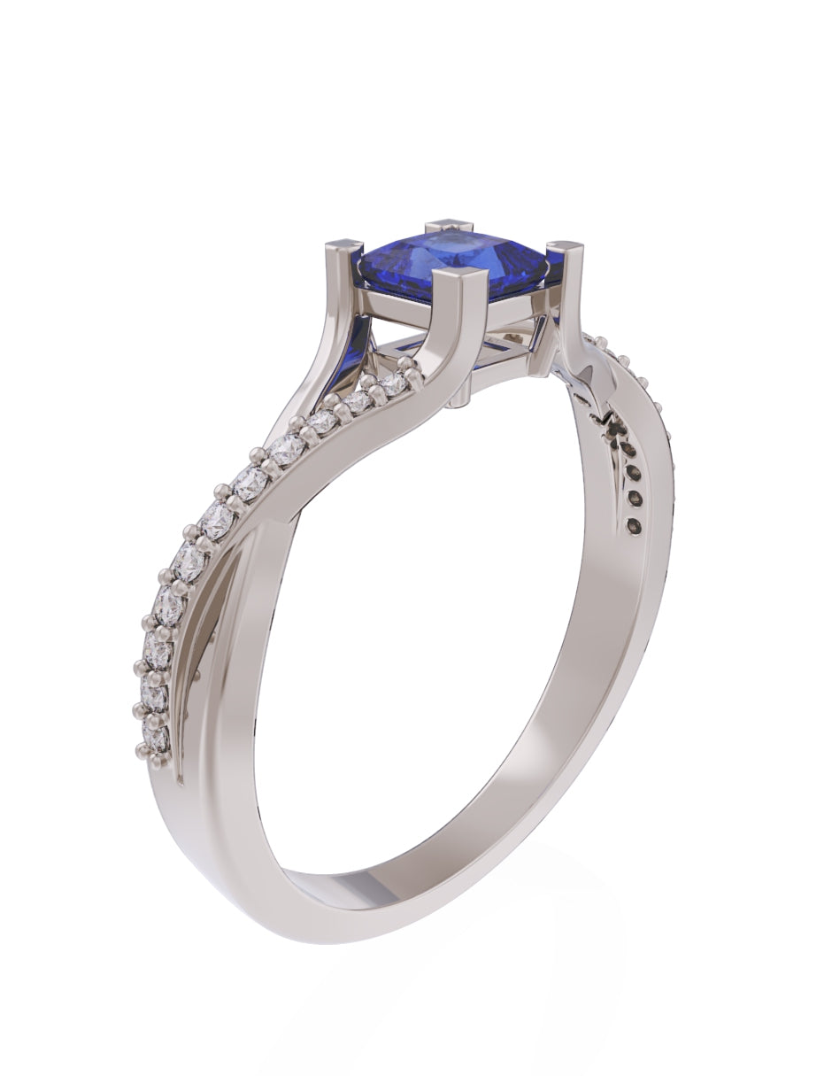 Anillo de Compromiso Eternidad de Oro 14k Zirconia Azul ZA8551-5
