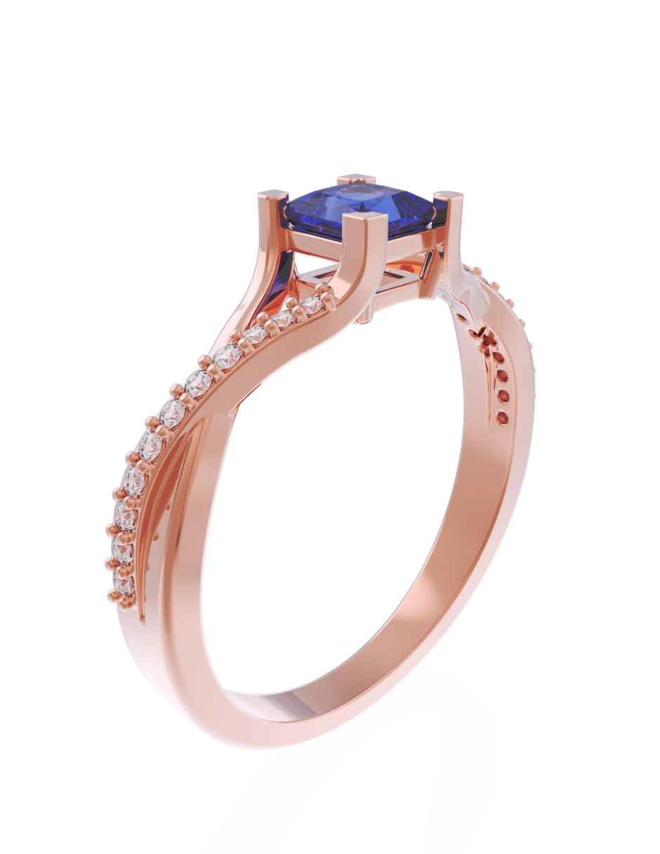 Anillo de Compromiso Eternidad de Oro 14k Zirconia Azul ZA8551-8