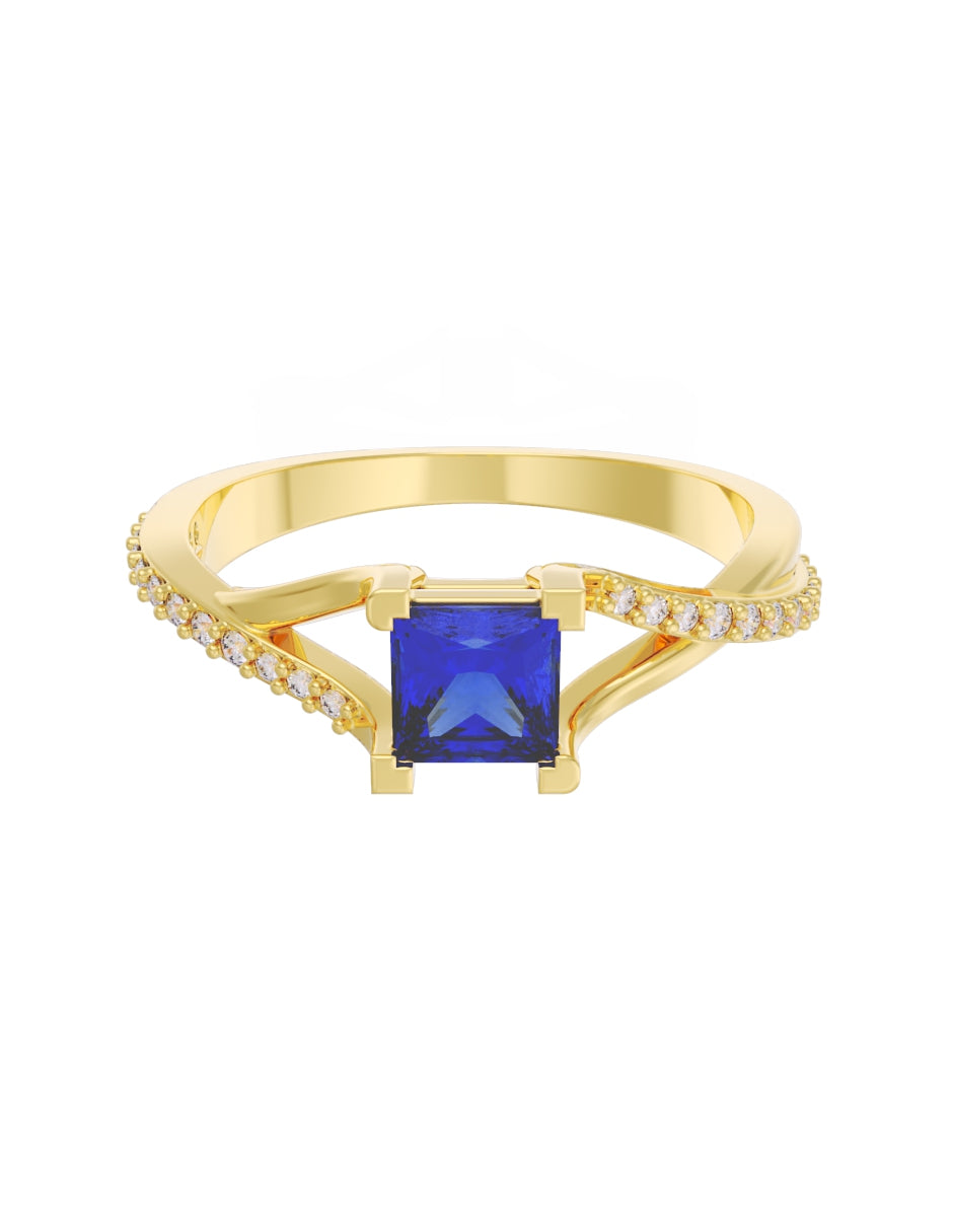 Anillo de Compromiso Eternidad de Oro 14k Zirconia Azul ZA8551