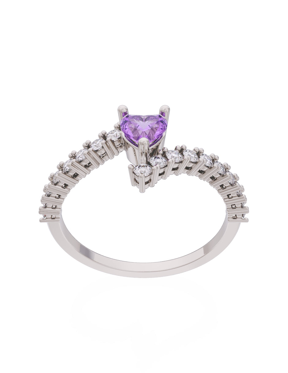 Anillo de Compromiso Eternidad de Oro 14k Zirconia Morada ZM8567-4
