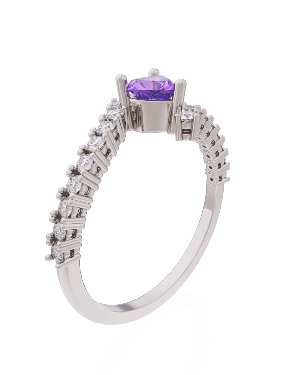 Anillo de Compromiso Eternidad de Oro 14k Zirconia Morada ZM8567-5