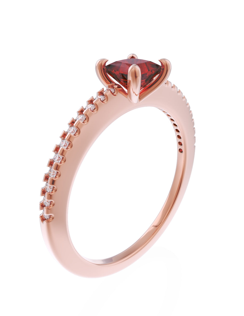 Anillo de Compromiso Eternidad de Oro 14k Zirconia Roja ZR8541-8