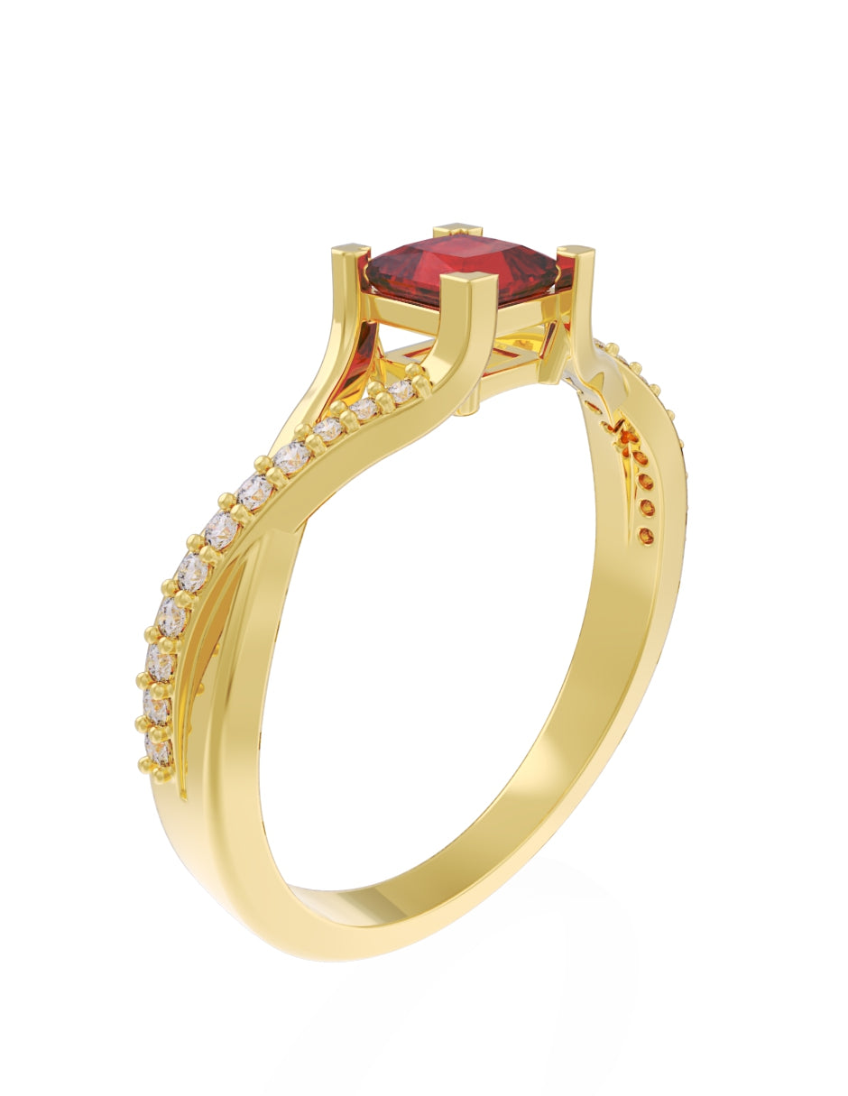 Anillo de Compromiso Eternidad de Oro 14k Zirconia Roja ZR8551-2