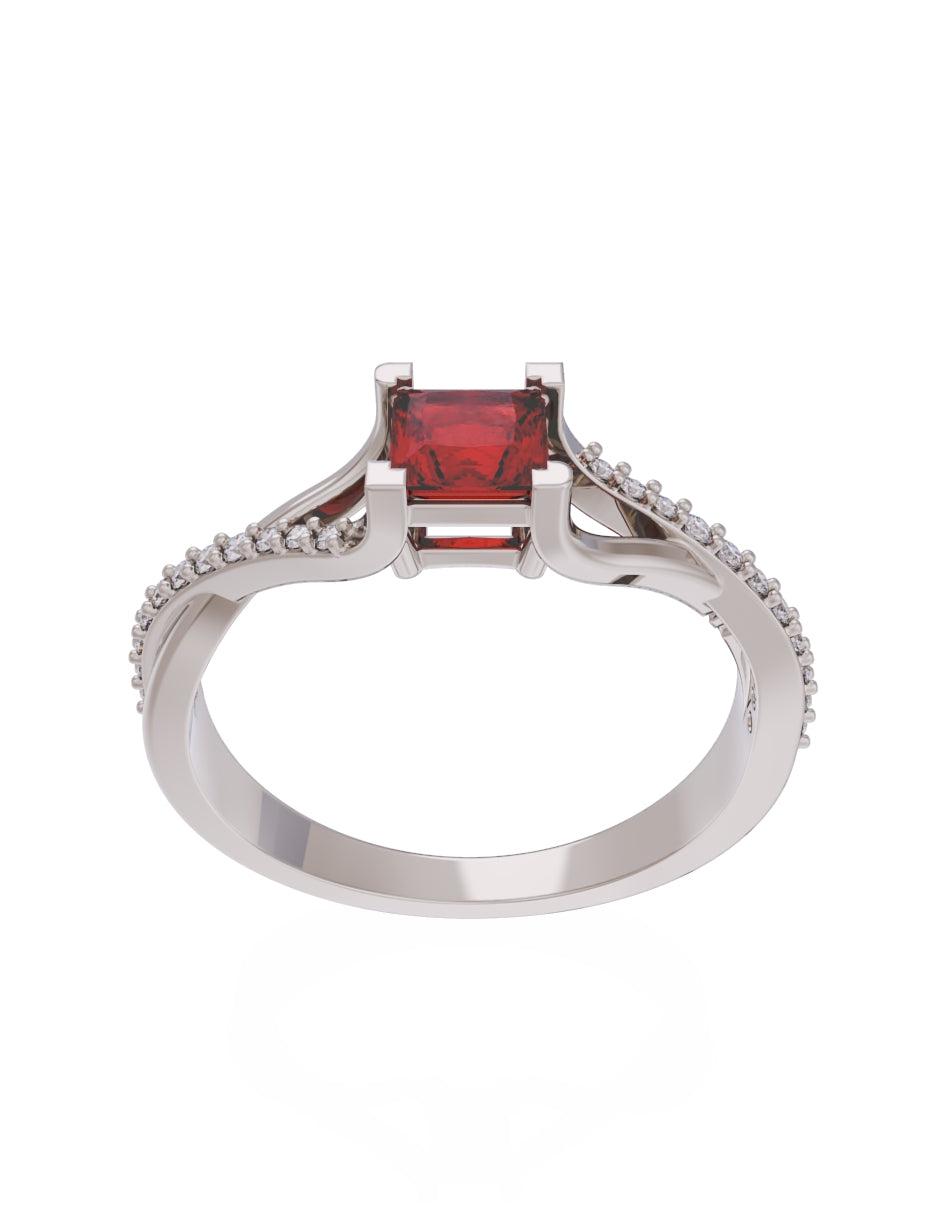 Anillo de Compromiso Eternidad de Oro 14k Zirconia Roja ZR8551-4