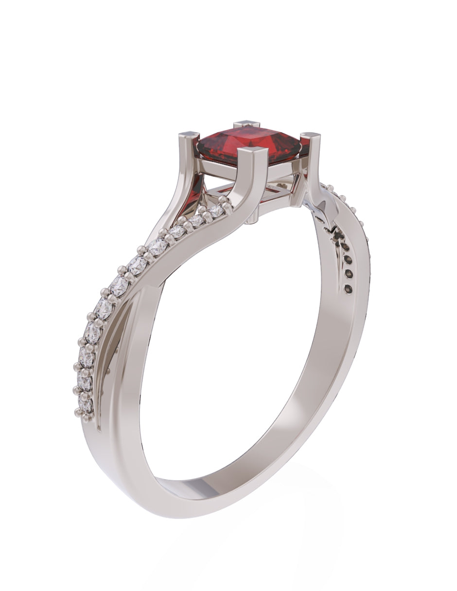Anillo de Compromiso Eternidad de Oro 14k Zirconia Roja ZR8551-5