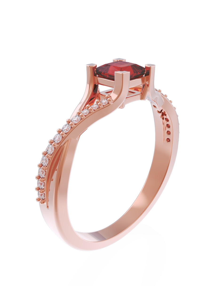 Anillo de Compromiso Eternidad de Oro 14k Zirconia Roja ZR8551-8