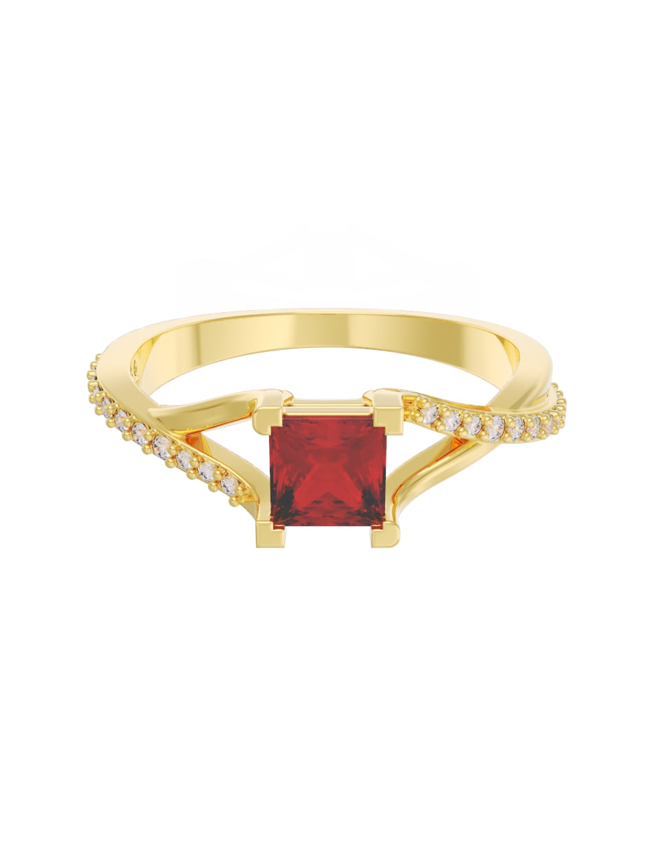 Anillo de Compromiso Eternidad de Oro 14k Zirconia Roja ZR8551