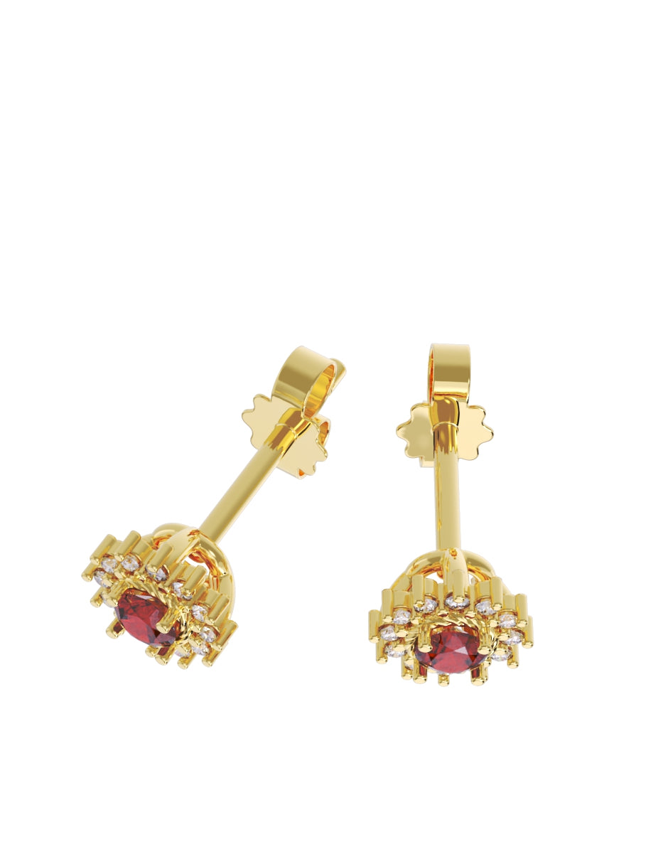 Aretes de Oro 14k con acabado pulido con Zirconia Roja (Z5050-E)-1