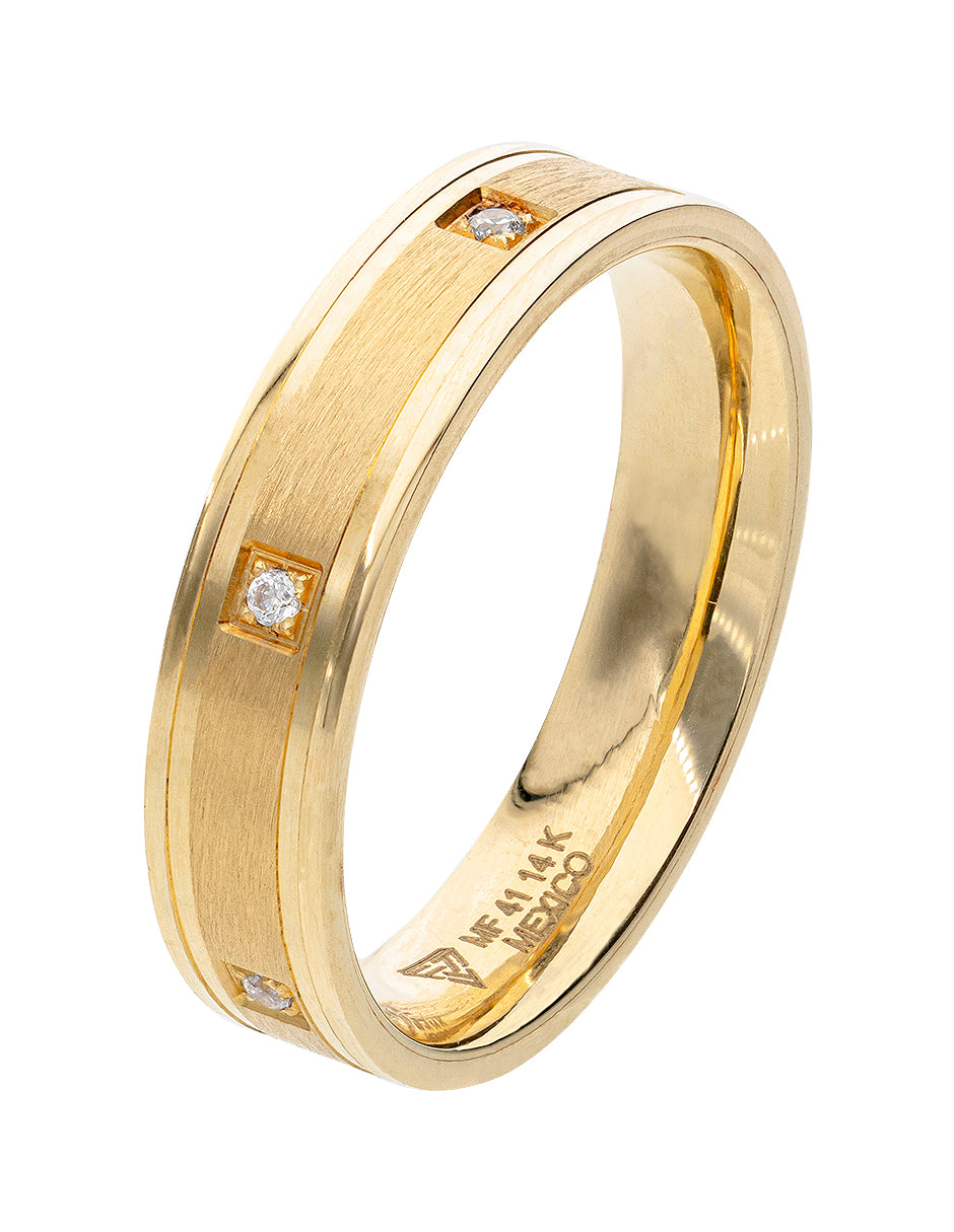 Argolla de Matrimonio Oro Amarillo de 14k 5mm con Zirconias